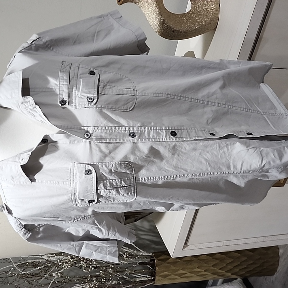Marc Ecko Cut & Sew Light Gray Short Shirt